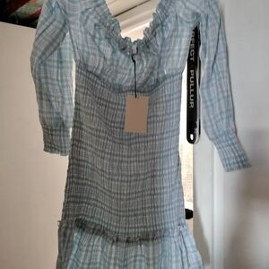 Blue Plaid Long Sleeve Dress